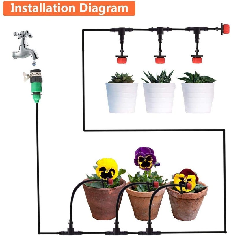 MSDADA Greenhouse Drip Irrigation Kit, 50ft Garden Automatic Irrigation System, 1/4" Blank Distribution Tubing Hose Adjustable Nozzle, Plant Watering System for Garden, Patio, Flower Bed, Lawn - Image 3
